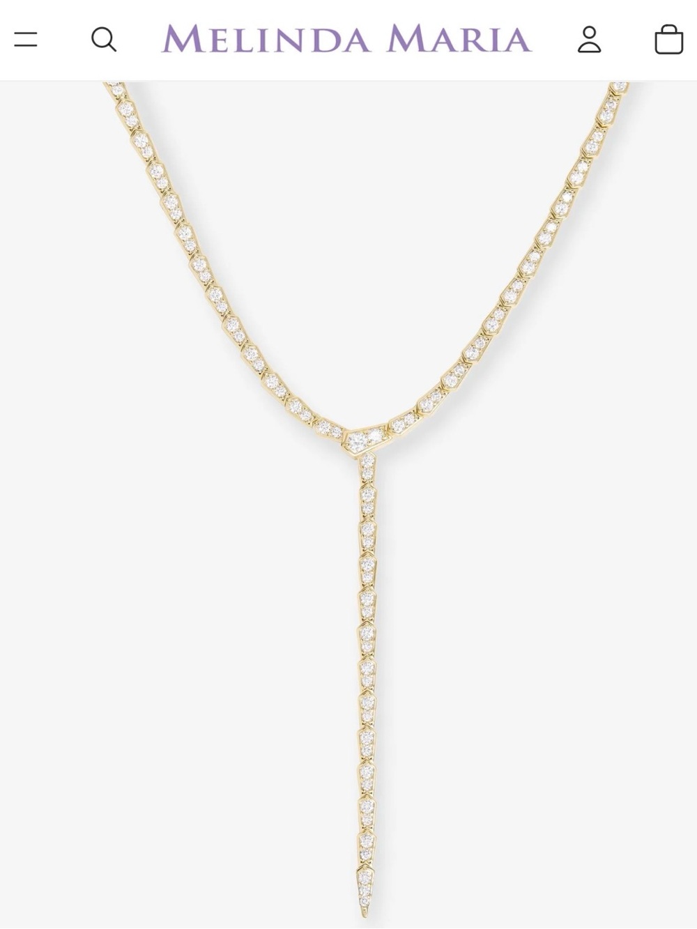 Melinda Maria Gold Pavé Serpent Lariat Necklace with White Diamondettes